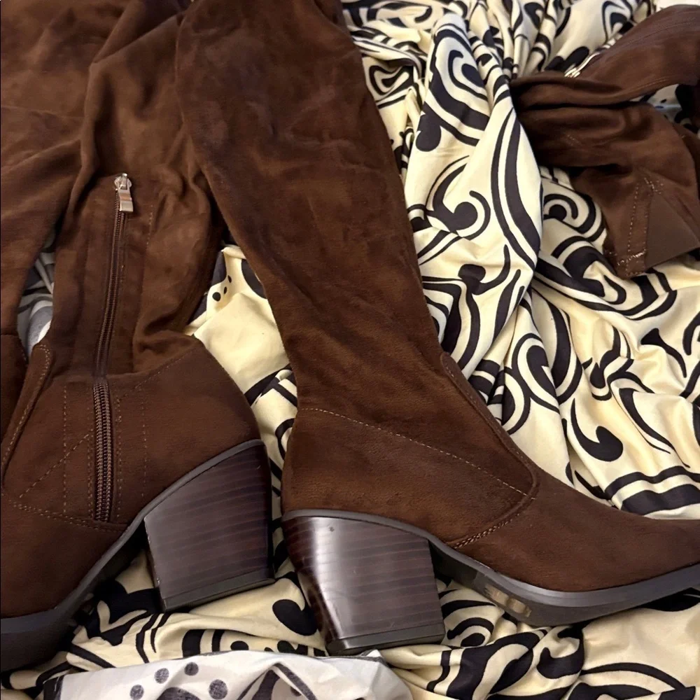 New- 5 bohemian Over-the-Knee Boots Dark Brown & Gold Zipper  Festival boots